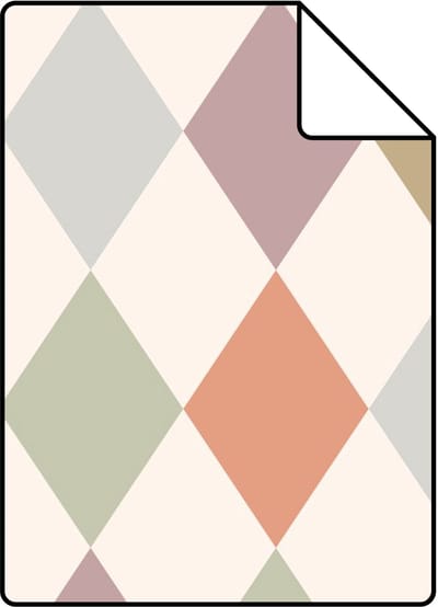 Proefstaal ESTAhome behang ruitjes beige, paars en terracotta - 26.5 x 21 cm - 131764-S