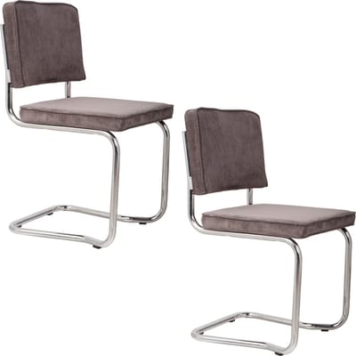 Zuiver Ridge Kink Rib Eetkamerstoelen Grijs - Set van 2