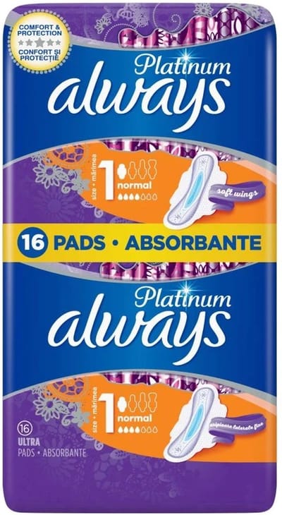 Always platinum normal 1 serviettes hygiéniques avec ailettes - 16 pièces