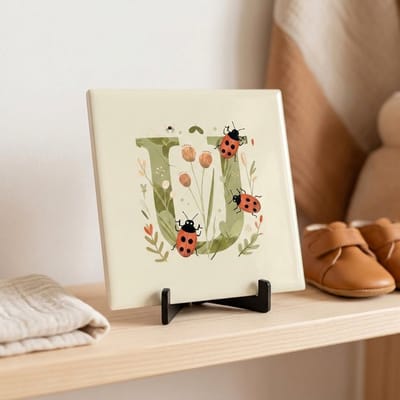 Tegeltje | Alfabet | Bosdiertjes | Baby | Letter U | Glans afwerking | Inclusief gratis standaard | 15 x 15 cm | Fotofabriek
