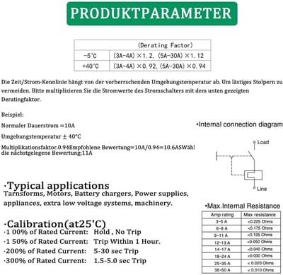 Thermische stroomonderbreker 40A 125/250V AC met resetknop en waterdichte afdekking - 2 stuks