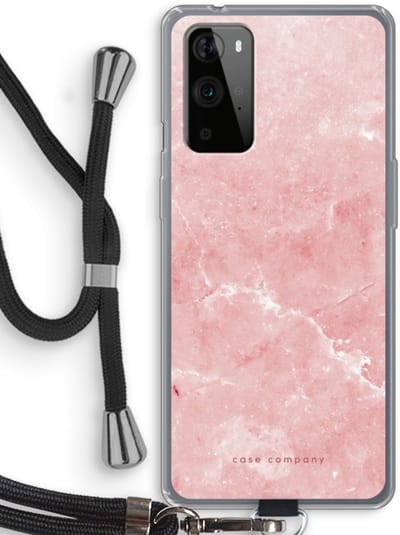 Case Company® - Hoesje met koord geschikt voor OnePlus 9 Pro hoesje met Koord - Roze marmer - Telefoonhoesje met Zwart Koord - Bescherming aan alle Kanten en Over de Schermrand