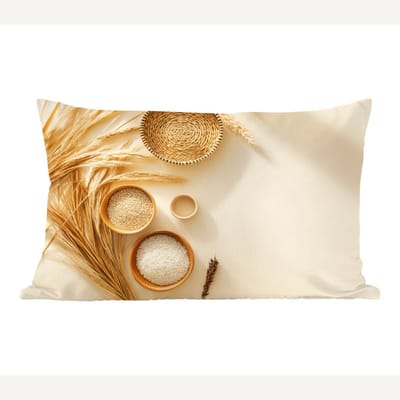 Sierkussens - Kussentjes Woonkamer - 50x30 cm - Granen - Hout - Kom - Beige