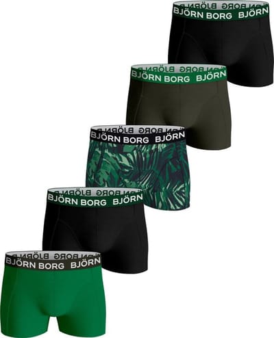 Björn Borg Cotton Stretch Jongens Boxershort - 5 stuks - Groen/Zwart/Jungle - Jongens Onderbroek - Maat 110-116