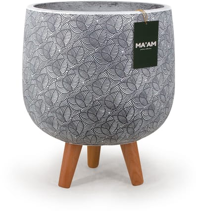 MA'AM Pottery Lara bloempot op poten D23xH20 - wit - moderne plantenbak op houten pootjes - Retro plantenpot - Boho