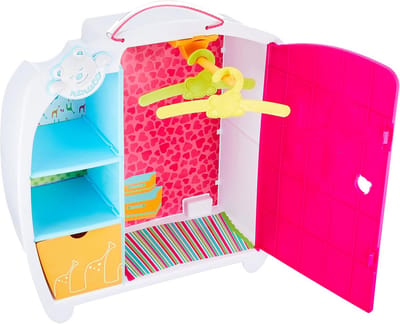 Speelgoedkast - Poppenkast - Poppenkleding Opbergen - Met Kledingrek - 37 x 13 x 38 cm - Meerkleurig