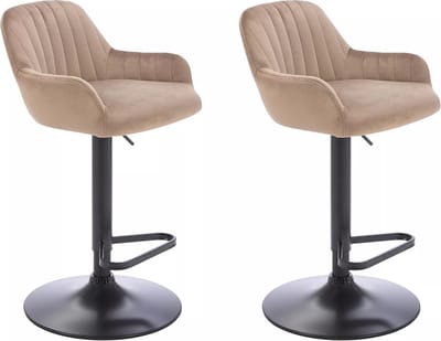 Vente-unique Set van 2 barkrukken van velours en zwart metaal - Verstelbare hoogte - Beige - ELEANA