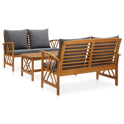 vidaXL - 3-delige - Loungeset - met - kussens - massief - acaciahout