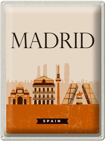Blechschild Reise 30x40cm Retro Madrid Spain malerisches Bild