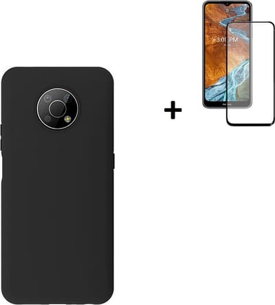 Hoesje Geschikt voor Nokia G300 - Full Screenprotector Nokia G300 - Siliconen - Nokia G300 Hoes Zwart Case + Full Tempered Glass