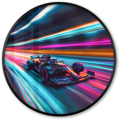 Poster in lijst Rond - Fotolijst 60x60 cm - Posters - Formule 1 - Auto - Race - Jongens - Kleurrijk - Ronde posterlijst zwart - Decoratie - Wanddecoratie woonkamer - Muurdecoratie slaapkamer