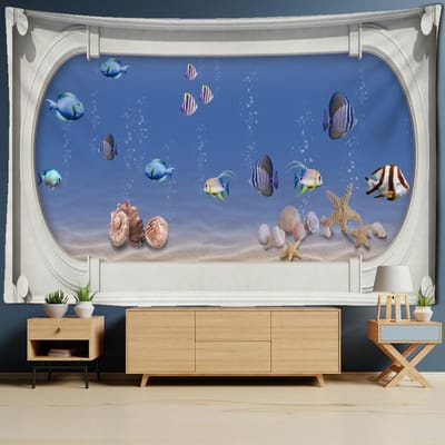 Zeebodem Wereld Raamkozijn Schilderij Wandtapijt Wandhanger Psychedelische Natuur Bohemien Woonkamer Studiekamer Huisdecoratie 95x70cm gray