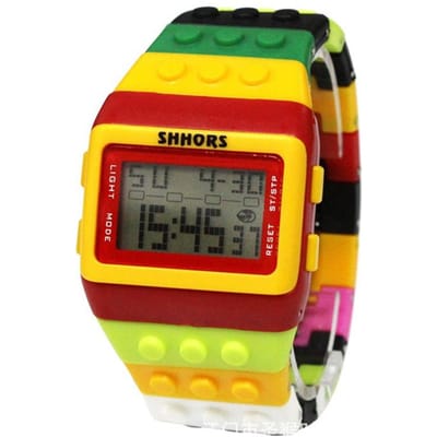 UTHAI CE145 Kleurrijke Bouwstenen DIY Digitaal Elektronisch Studentenhorloge Vrije Tijd Sport Mode Multifunctioneel Kinderhorloge yellow