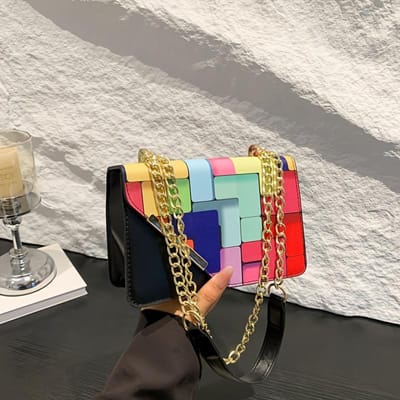 Trendy Dames Tas met Color-Blocking En Patchwork Design, Geruit Patroon, Geschikt om over de Schouder of Crossbody te Dragen, Perfect voor Informele Uitjes gray