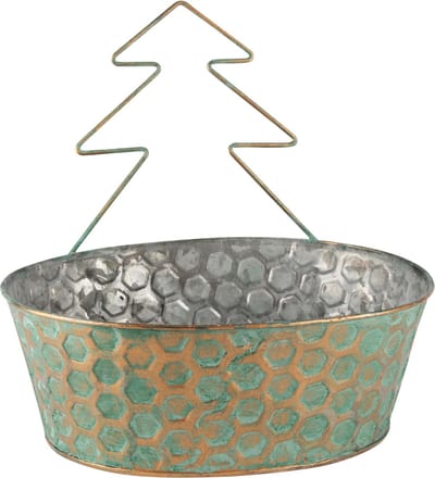 Dekoratief | Bakje m/kerstboom, groen, metaal, 27x21x10cm | A240770