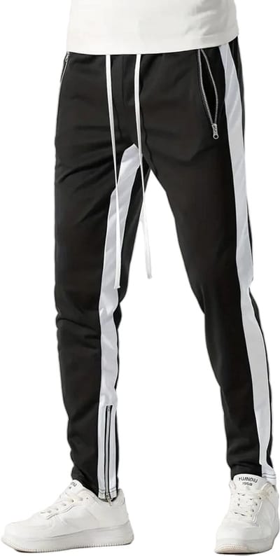 Casual Heren Trainingsbroek - Aansluitend - Slim Fit - Rits - Zwart - Wit