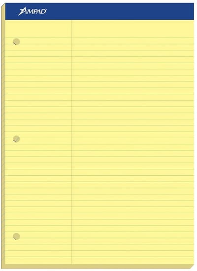 Canarigeel notitieblok met liniaal, 8-1/2 x 11-3/4 inch, 100 vellen