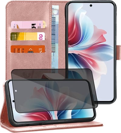 Hoesje geschikt voor Oppo Reno 11F - Privacy Screenprotector Volledig Dekkend Glas - Portemonnee Book Case Rosegoud