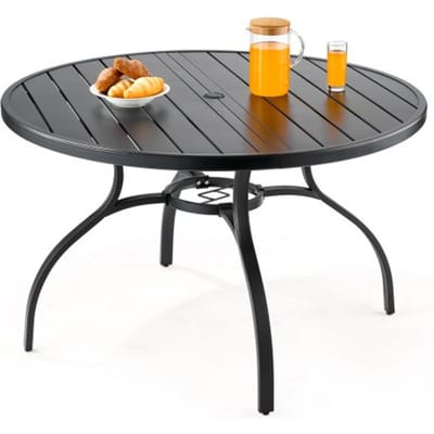 VEVOR Patiotafel Tuintafel Balkontafel (1200 x 725 mm) Gemaakt van koolstofstaal Ronde eettafel voor buiten Tuin Patio Tuin Veranda, Waterdicht, met 38 mm parasolgat, Draagvermogen 68 kg Zwart