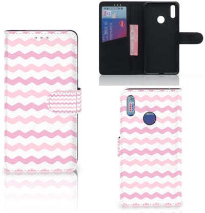 Boekhoesje voor Huawei Y7 (2019) Telefoon Hoesje Waves Roze