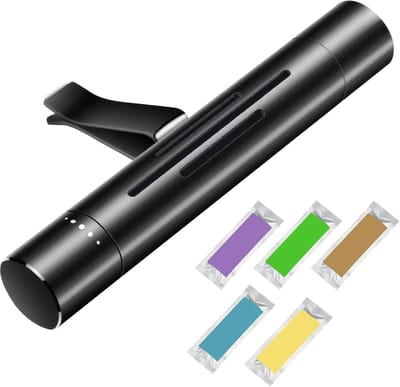 Auto luchtverfrisser ventilatieclip met 5 massieve geurstokjes, auto-diffuser luchtverfrisser, auto-luchtverfrisser, aluminiumlegering, natuurlijke autogeur, duurzaam, gemakkelijk te gebruiken,