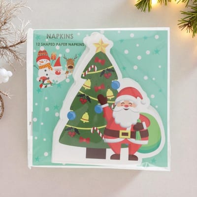 5-Pack papieren servetten kerstboom met kerstman – wegwerpbaar & feestelijk