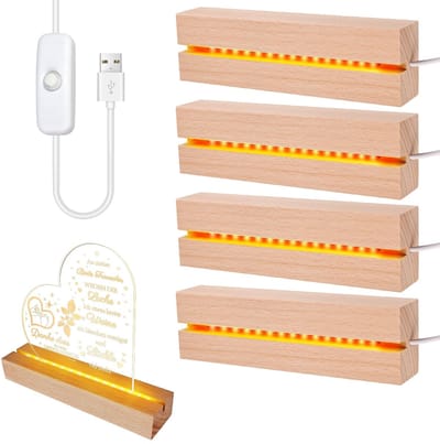 Allecto - Led-sokkel - Houten sokkel - Warmwit - Rechthoekige verlichting - Geschikt voor acrylglas en kristalglasplaten