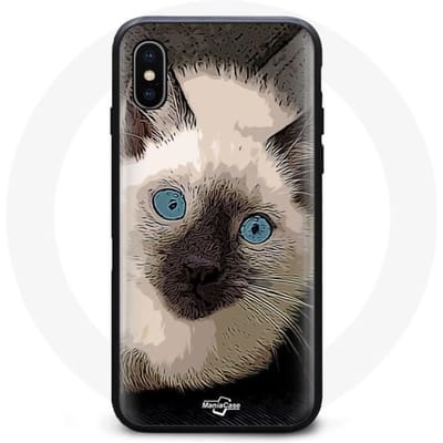 Coque - MANIACASE - Iphone XS Max - Souple - Noir - Siamois Chat aux yeux Bleus bleu