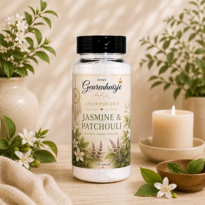 Anna's Geurenhuisje - Geurpoeder Jasmine Patchouli - Premium - Handmade - Voor Tapijt, Bank, Auto, Camper, Caravan & Stofzuiger - 240 gram - dierproefvrij - verfrissend - langdurige geurafgifte
