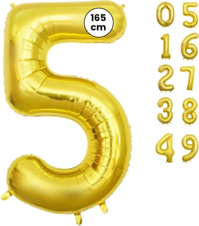 Fienosa Cijfer Ballonnen nummer 5 - Goud - 165 cm - Helium Ballon - Verjaardag ballon - Verjaardag versiering - Leeftijd verjaardag - Verjaardagsballon - Verjaardag