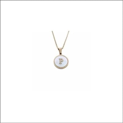 Aramat Jewels | Halskettingen | Letterketting Witte Schelp Paarlemoer – Rosékleurig Staal 45cm 16mm | P | |1,5mm | Staal | Volwassenen | Verkleurd niet