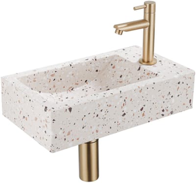 Saniclass Fuente fonteinset – rechthoekig – 40x22x10 cm – natuursteen beige – geborsteld gouden kraan
