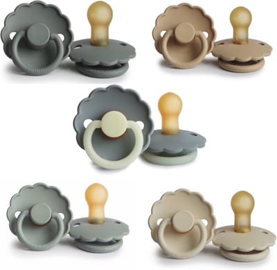 FRIGG DAISY Fopspeen set 5 stuks French Gray,Croissant,Cream,Sage en French Gray Night Glow 0-6 maand