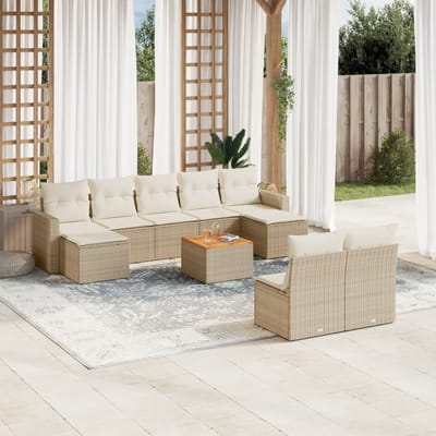 vidaXL - 10-delige - Loungeset - met - kussens - poly - rattan - beige