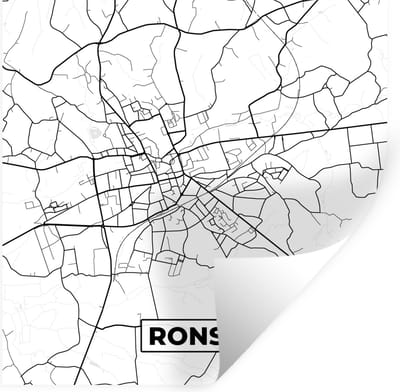 Muurstickers - Sticker Folie - Stadskaart – Plattegrond – België – Zwart Wit – Ronse – Kaart - 100x100 cm - Plakfolie - Muurstickers Kinderkamer - Zelfklevend Behang XXL - Zelfklevend behangpapier - Stickerfolie