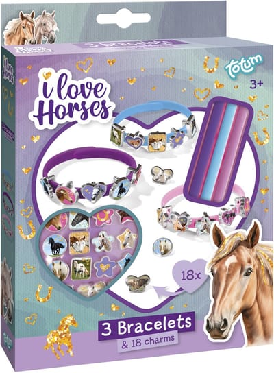 Totum paarden 3 schuif armbandjes maken met 18 bedels - I love horses - speelgoed meisjes jongens vanaf 3 jaar cadeautip