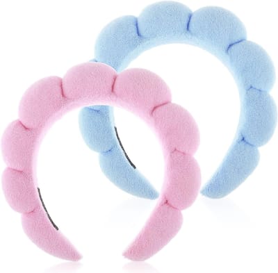 Set van 2 Spa Hoofdbanden voor Vrouwen, Ideaal voor Gezichtsreiniging, Make-up en Douche, Zachte Spons Hoofdbanden voor Huidverzorging