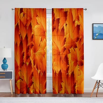 Herfst Seizoen Esdoornbladeren Oranje Transparant Gordijn voor Woonkamer Voile voor Raamjaloezieën Slaapkamer Tule Gordijn Keukengordijn 1 PCS W100XH250cm&Grommet Top