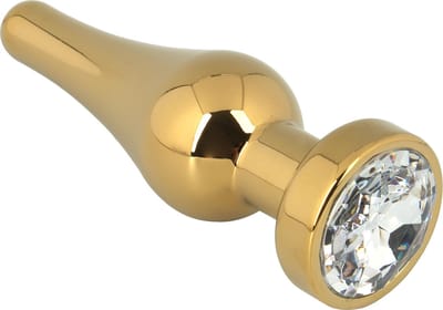 Banoch - Buttplug Lacrima Gold Clear Small - Metalen buttplug - Diamant steen - doorzichtig