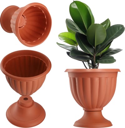KADAX Bloempot, plastic bloemenschaal, ronde plantenbak, lichte amfore in terracotta kleur, plantenbak voor buiten, tuin, terras (23 cm, terracotta)