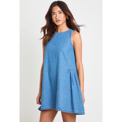 boohoo Dames Chambray Smock Jurk | Medium Gebleekt | Maat: 36