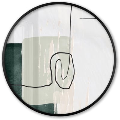 Poster in lijst Rond - Fotolijst 60x60 cm - Posters - Abstract - Kunst - Groen - Wit - Verf - Ronde posterlijst zwart - Decoratie - Wanddecoratie woonkamer - Muurdecoratie slaapkamer
