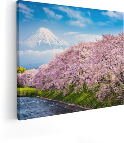 Artaza Canvas Schilderij Kersenbloesem - 100x80 cm - Groot - Wanddecoratie Japandi - Muurdecoratie Fuji Japan - Schilderijen Op Canvas