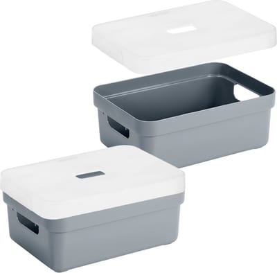Sunware Opbergboxen met transparante deksel - 4x stuks - kastmanden - antraciet - 9 liter - kunststof - 35 x 25 x 12 cm - Opbergers