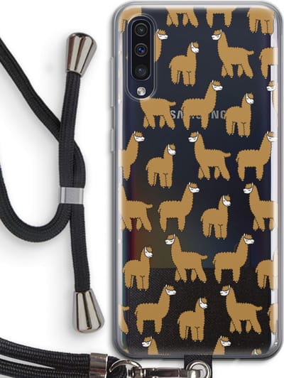 Case Company® - Hoesje met koord geschikt voor Samsung Galaxy A50 hoesje met Koord - Alpacas - Telefoonhoesje met Zwart Koord - Bescherming aan alle Kanten en Over de Schermrand