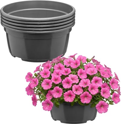 Garronda Set van 5 ronde kunststof plantenbakken met drainage (Anthraciet, Ø19 x 9,5 cm – 2,2 L) GD-KW-B-Anthracite