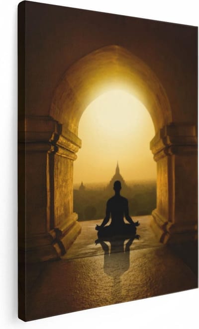 Artaza Canvas Schilderij Zonsondergang - 30x40 cm - Klein - Wanddecoratie Boeddha - Muurdecoratie Spiritueel - Kamer Accessoires
