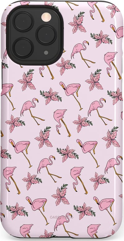 Casetastic hoesje geschikt voor Apple iPhone 11 Pro - Dubbellaagse bescherming - Tropisch Roze Flamigo Bloemen Paradijs - Fashion Case - Lichtgrijs Wit Lichtroze