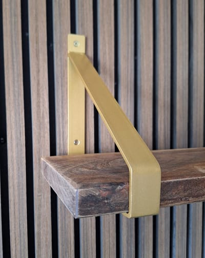Hoexs - 1 stuk - Plankdrager Industrieel - Goud - Voor Plank 20cm - Inclusief pluggen en schroeven - Metaal - Industriële Wandplank - Staal