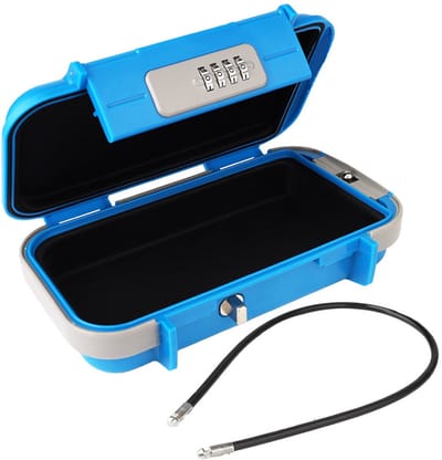 Draagbare Kluis - Veiligheidskoffer Mini - Sleutelvrije Opslag - Combinatieslot 10.000 Codes - 54 cm Kabel - Blauw